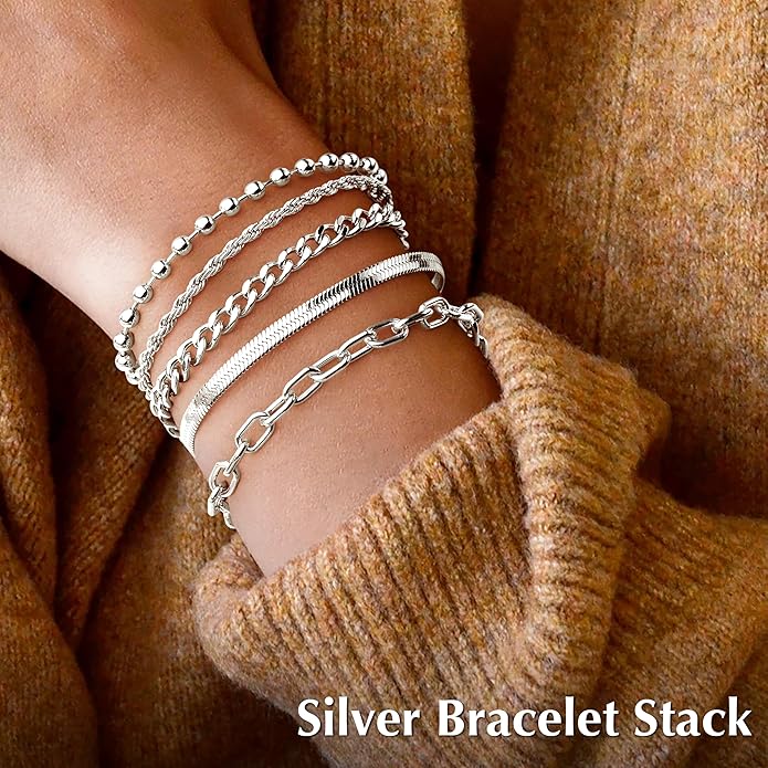 Gold Bracelets for Women Non Tainish,Dainty Bracelets Stack for Women Trendy, Gold Plated Cuff Bracelets Stack With Beaded Cuban Paperclip Snake Rope Bangle Hand Chain Jewelry Gifts for Women