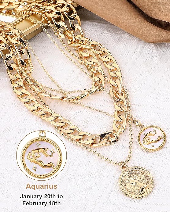MJartoria Layered Necklaces for Women Trendy Retro Coin Pendant Necklace Dainty Chunky Chain Choker Necklaces for Jewelry Birthday Gifts