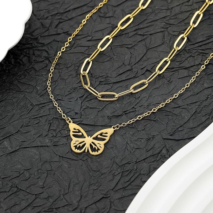 Sunflower Jewellery Layered Gold Dragon Pendant Necklace with Chain Link Choker, Gothic Fantasy Style, Double Chain Design