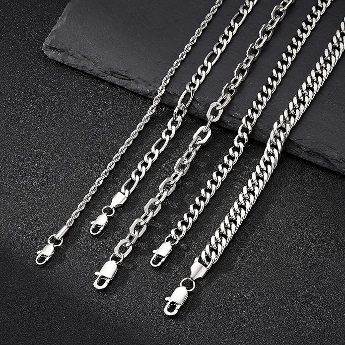 Yoosteel Mens Bracelets - Silver Chain Bracelet Stainless Steel Cuban Link Stack Bracelets Sturdy Rope Paperclip Chains Set 7.5/8.3/9 inches Trendy Jewelry for Men