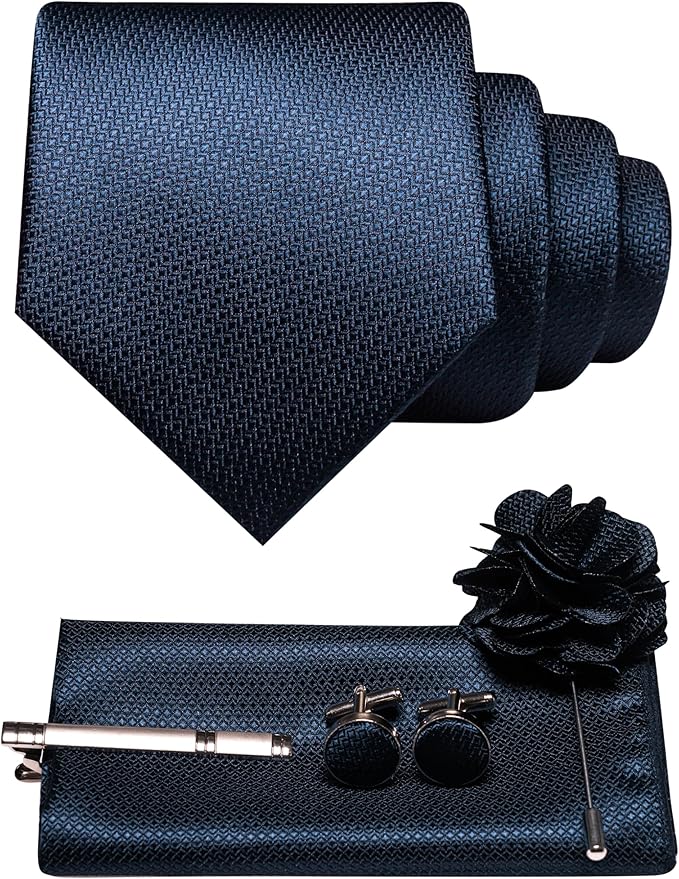JEMYGINS Mens Tie and Lapel Pin Necktie Pocket Square Cufflinks and Tie Clip Sets for Business Casual 5PCS