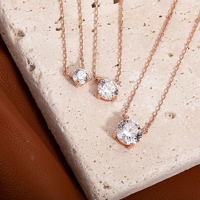 S.Leaf 18Karat Gold Plated Cubic Zirconia Necklace for Women S925 Sterling Silver 0.5/1/2cttw Dainty Crystal Cubic Zirconia Pendant Necklaces Best Friend Birthday Gifts for Women Trendy Sister Mom Wife Womens Her Friend Party