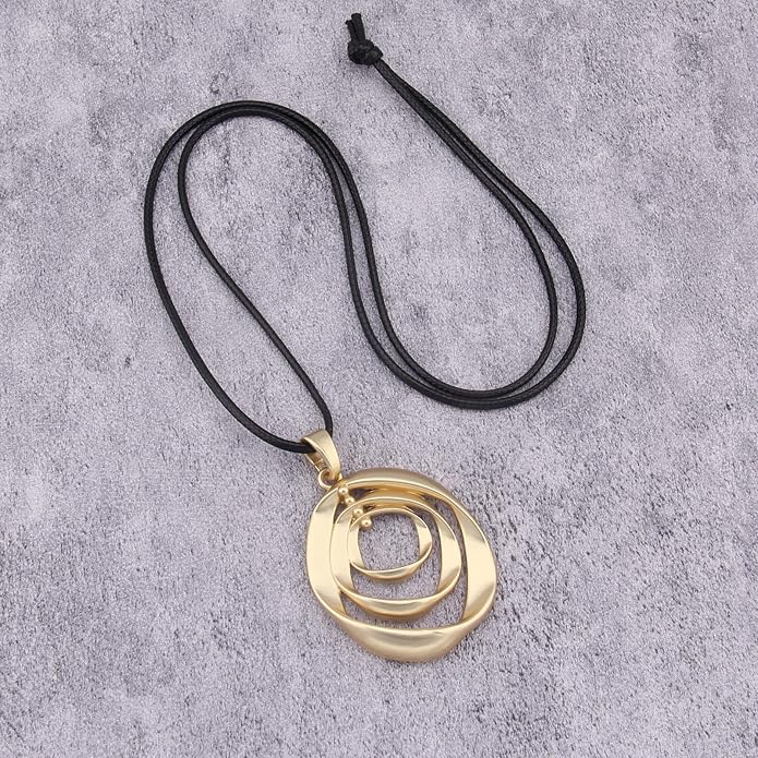 Long Boho Necklaces for Women Vintage Leather Wooden Pendant Y Choker Ethnic Style Gold Circle Hippie Sweater Necklace