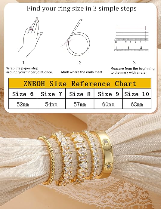 Stackable Gold Rings for Women Non Tarnish Wedding 14K Gold Plated Stacking Cubic Zirconia Thumb Ring Set Stack Engagement Eternity Dainty Bands Pinky Statement Promise Gold Jewelry Size 6-10