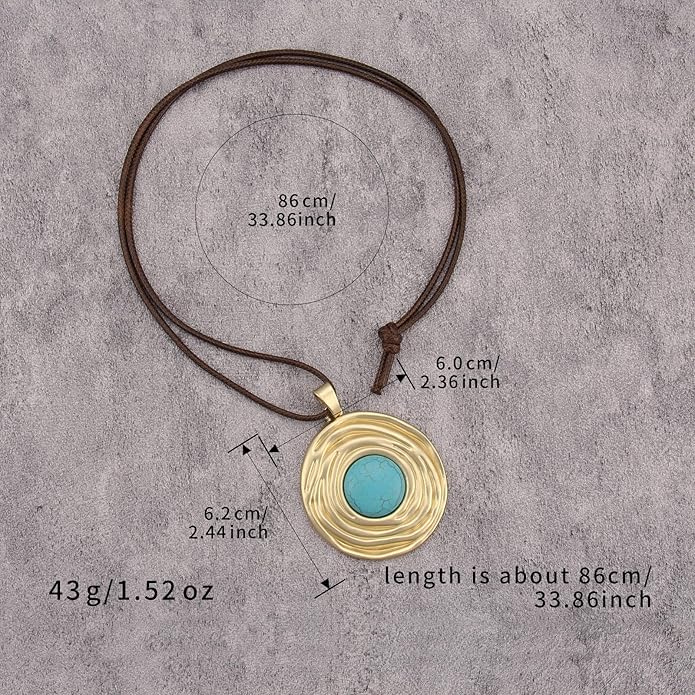 Boho Necklaces for Women Chunky Circle Necklace Layered Boho Circle Leather Choker Necklace Long Vintage Necklaces Bohemian Jewlery Gifts