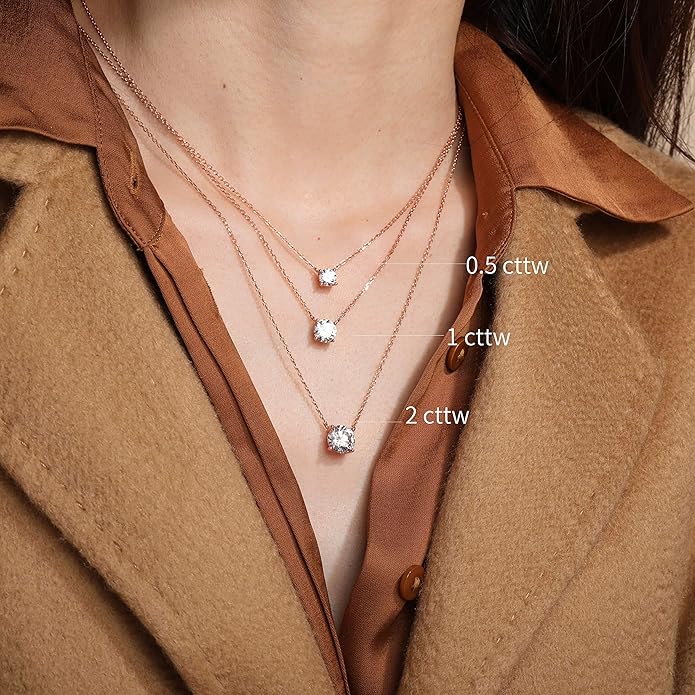 S.Leaf 18Karat Gold Plated Cubic Zirconia Necklace for Women S925 Sterling Silver 0.5/1/2cttw Dainty Crystal Cubic Zirconia Pendant Necklaces Best Friend Birthday Gifts for Women Trendy Sister Mom Wife Womens Her Friend Party