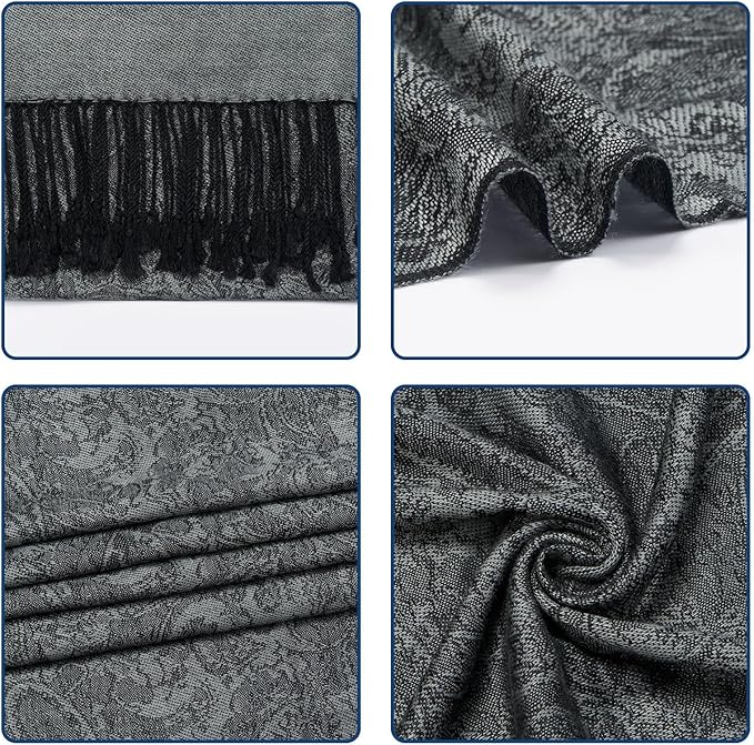 QIUTIMIY Paisley Pashmina Shawl Wrap Women Reversible Vintage Jacquard Pashmina Rave Scarf with Fringe for Evening, Wedding