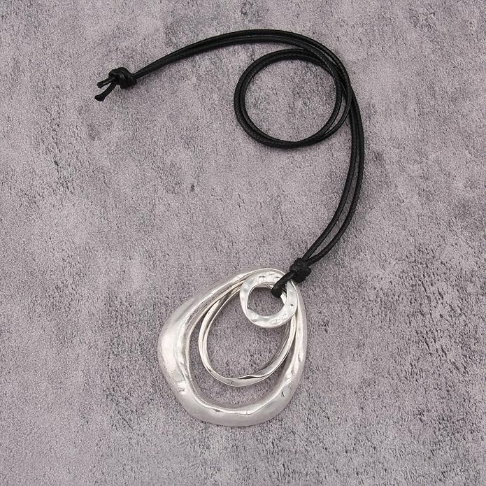 Long Boho Necklaces for Women Vintage Leather Wooden Pendant Y Choker Ethnic Style Gold Circle Hippie Sweater Necklace