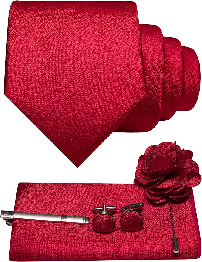 JEMYGINS Mens Tie and Pocket Square,Lapel Pin,Cufflinks,Tie Clip Sets with Gift Box 5PCS