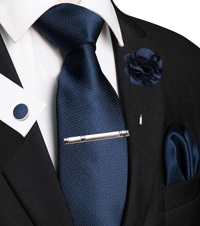 JEMYGINS Mens Tie and Lapel Pin Necktie Pocket Square Cufflinks and Tie Clip Sets for Business Casual 5PCS