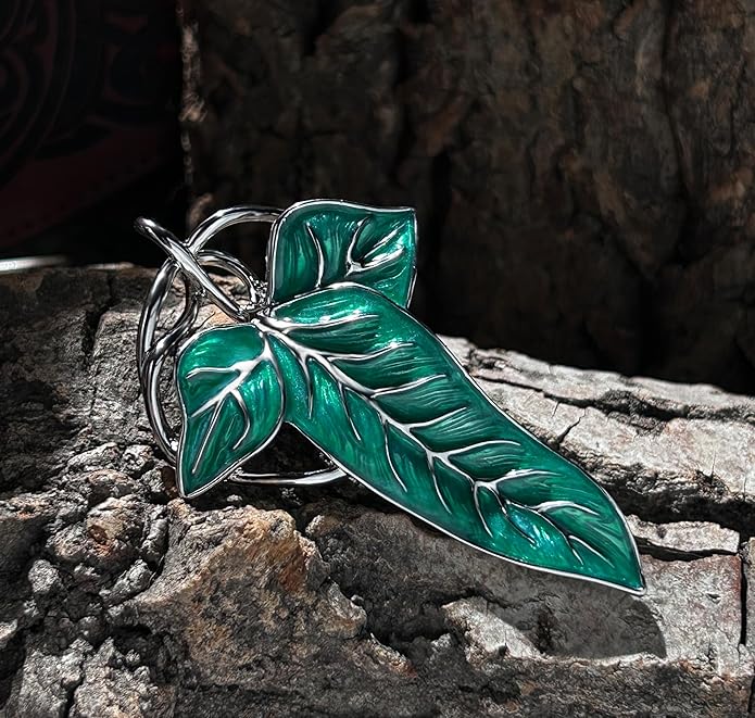 Bahamut Elegant Elven Green Tree Leaf Enamel Pins Brooch for Women Men Suit Pendant Necklace,Cloak Clasp Brooches Cosplay Jewelry