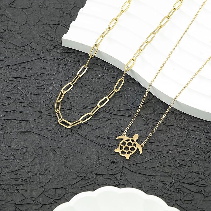 Sunflower Jewellery Layered Gold Dragon Pendant Necklace with Chain Link Choker, Gothic Fantasy Style, Double Chain Design