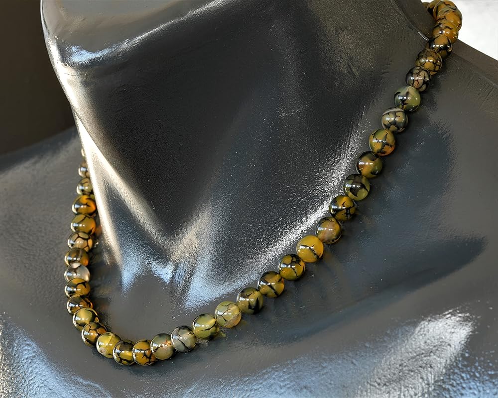 Natural Dragon Vein Beaded Choker, Genuine Green Crystal Necklace, Fancy Gemstone Choker, 8mm Beads, Unique Fashion Jewelry, Healing Crystal Chakra Necklace, Durable Stone Necklace, Aquarius Necklace