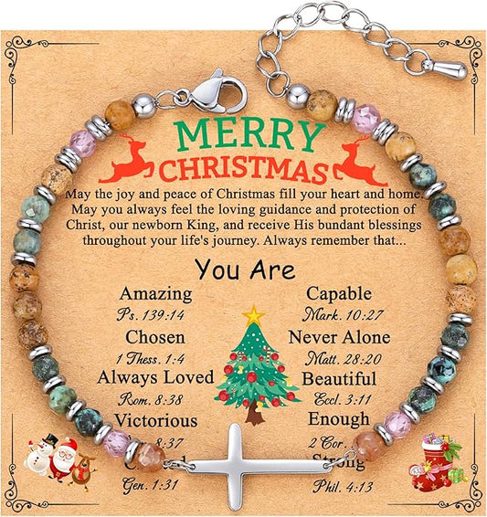 TONY & SANDY Christian Cross Bracelet for Women, Stocking Stuffers for Women, Confirmation Baptism Easter Gifts, Unique Gift for Friends Daughter Mom Sister in Christ on Birthday Christmas