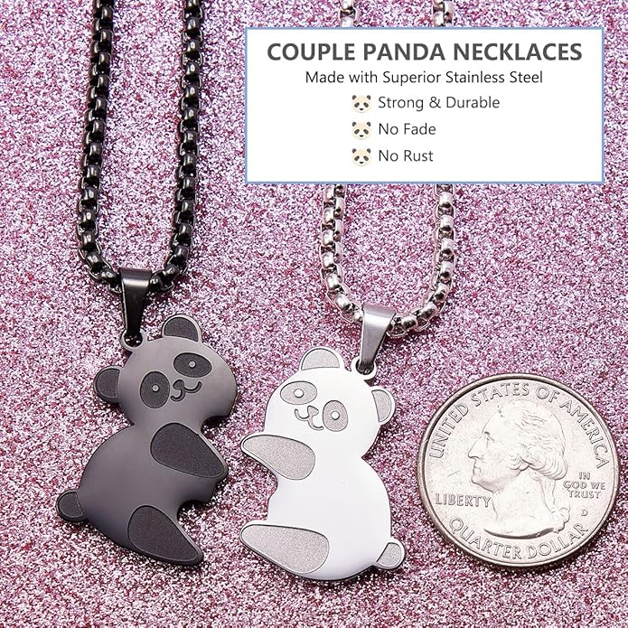 Colentine Panda Couples Necklace Cute Panda Hugging Puzzle Matching Necklaces Gift for Valentines Day