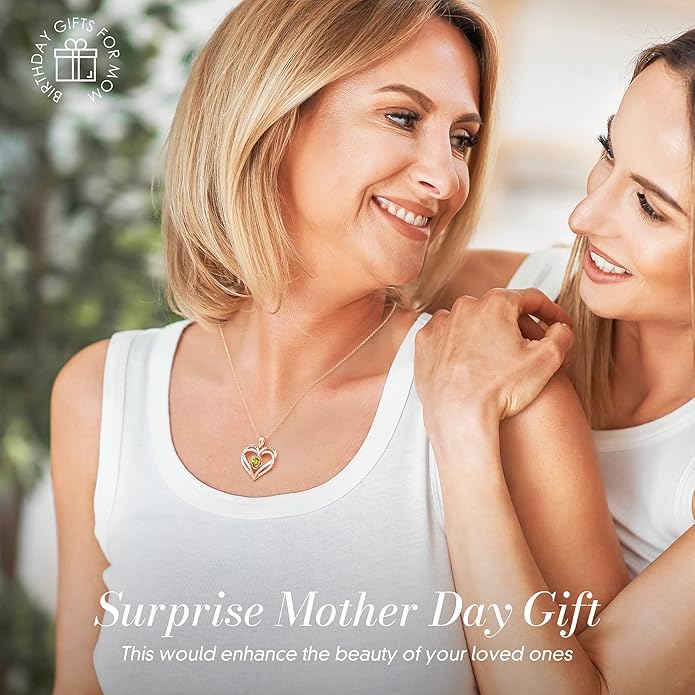 CDE Christmas Gifts for Women S925 Silver Rose Gold Heart Birthstone Necklaces for Women，Ideal Anniversary or Birthday Jewelry Gifts for Wife Girlfriend Her