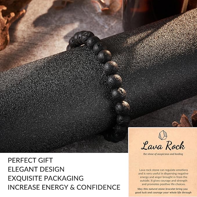 Seyaa Lava Rock Bracelet, Crystal Beaded Bracelet Unisex, Anniversary Christmas Birthday Inspirational Gift for Men Women