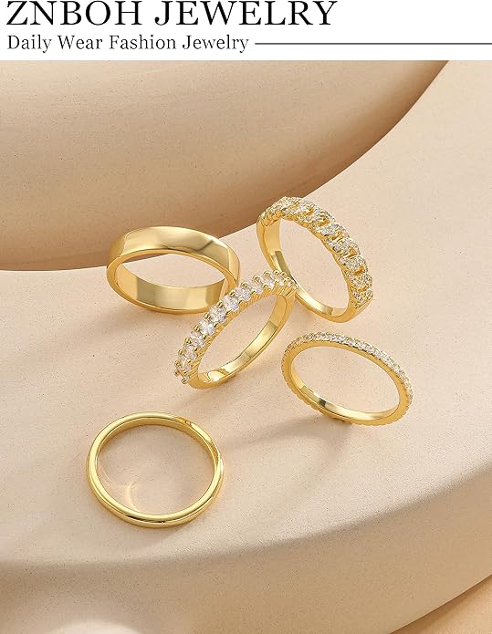 Stackable Gold Rings for Women Non Tarnish Wedding 14K Gold Plated Stacking Cubic Zirconia Thumb Ring Set Stack Engagement Eternity Dainty Bands Pinky Statement Promise Gold Jewelry Size 6-10