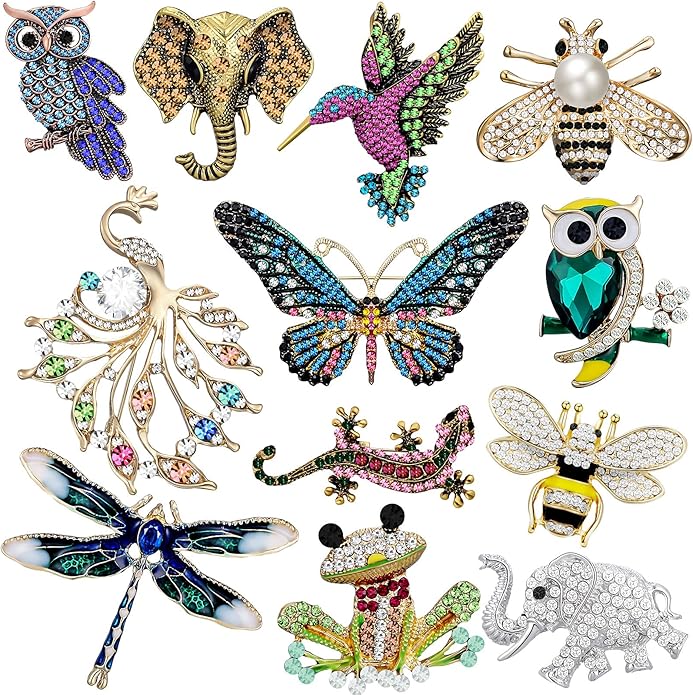 Junkin 12 Pcs Women Brooches Bulk Set Rhinestone Pin Crystal Vintage Christmas Brooch Retro Pin Gifts for Women Girls