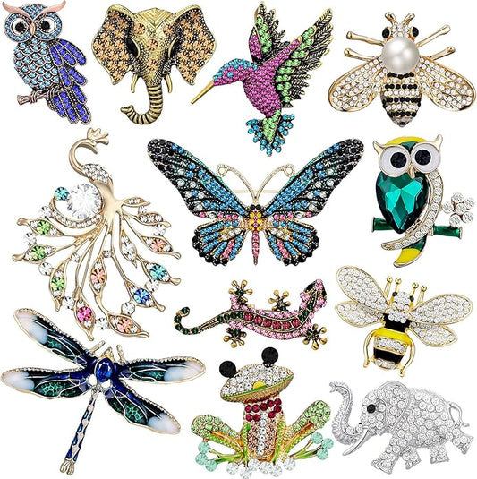 Junkin 12 Pcs Women Brooches Bulk Set Rhinestone Pin Crystal Vintage Christmas Brooch Retro Pin Gifts for Women Girls