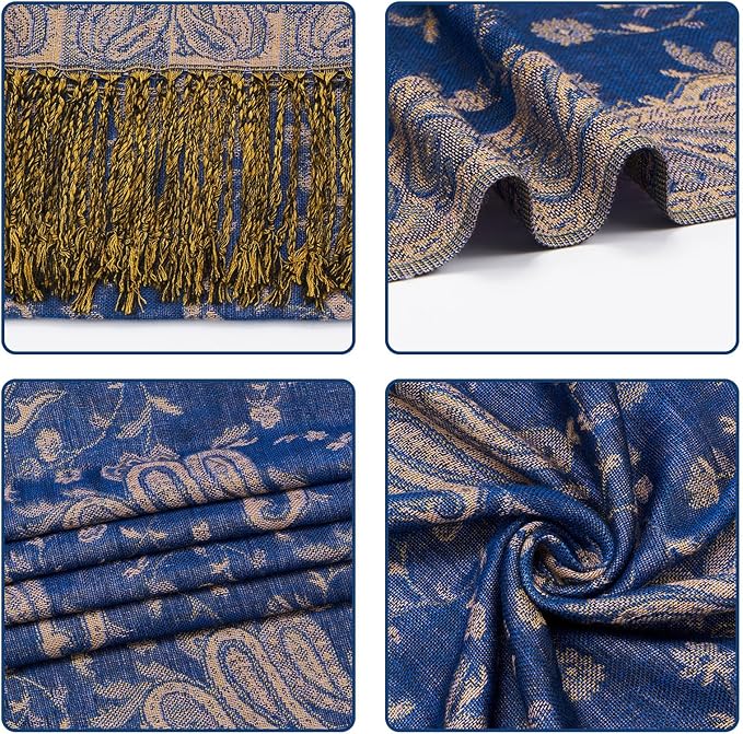 QIUTIMIY Paisley Pashmina Shawl Wrap Women Reversible Vintage Jacquard Pashmina Rave Scarf with Fringe for Evening, Wedding