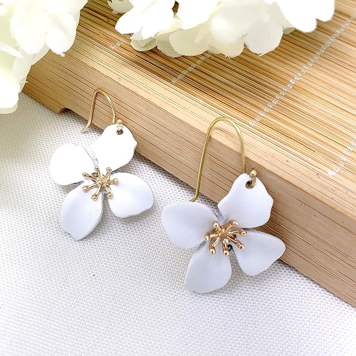 POMINA White Flower Statement Necklace for Women, Floral Bib Collar Necklace with Adjustable Chain, Flower Earrings, Elegant Costume Jewelry for Weddings, Gifts for Women
