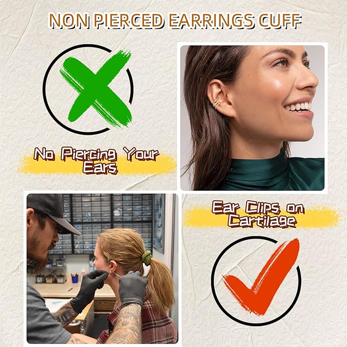 Gold Ear Cuffs Earrings for Women Non Piercing - Clip on Cartilage Earrings Dainty 14K Gold Sterling Silver Plated Cubic Zirconia Huggie Hoop Earring for Women No Tarnish Trendy Jewelry Set