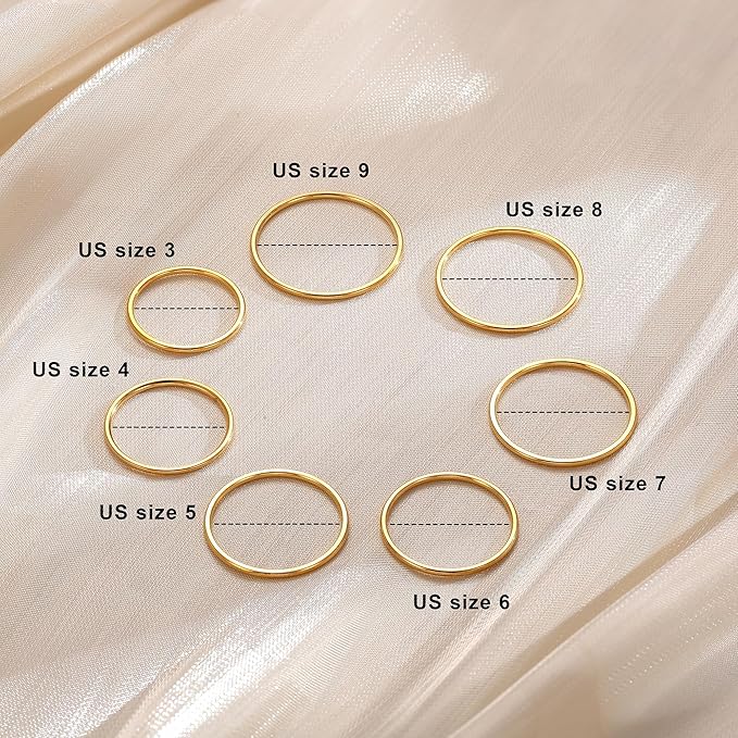 MILACOLATO 1mm Stainless Steel Stacking Rings for Women | Thin 14K Gold Plated Band Rings | Stackable Knuckle Rings Thumb Pinky Midi Rings | Comfort-Fit Size 3/4/5/6/7/8/9