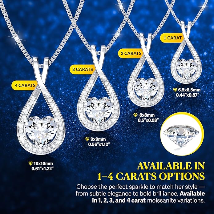 Infinity Heart 1-4 Carat Moissanite Necklace pendant for Women – Sterling Silver Pendant, Love Necklace Gift for Her, Anniversary Jewelry, Valentines Jewelry, Gift for Wife, Mom, or Girlfriend