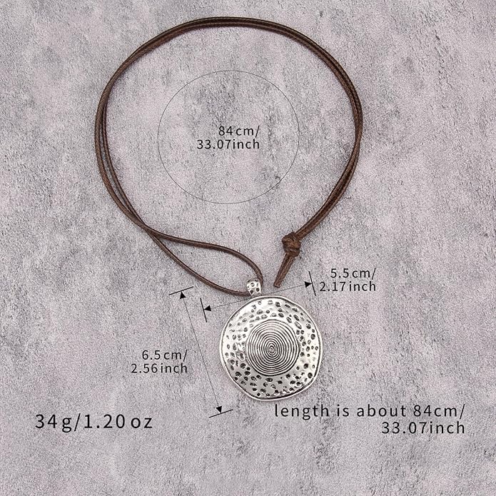 Long Boho Necklaces for Women Vintage Leather Wooden Pendant Y Choker Ethnic Style Gold Circle Hippie Sweater Necklace