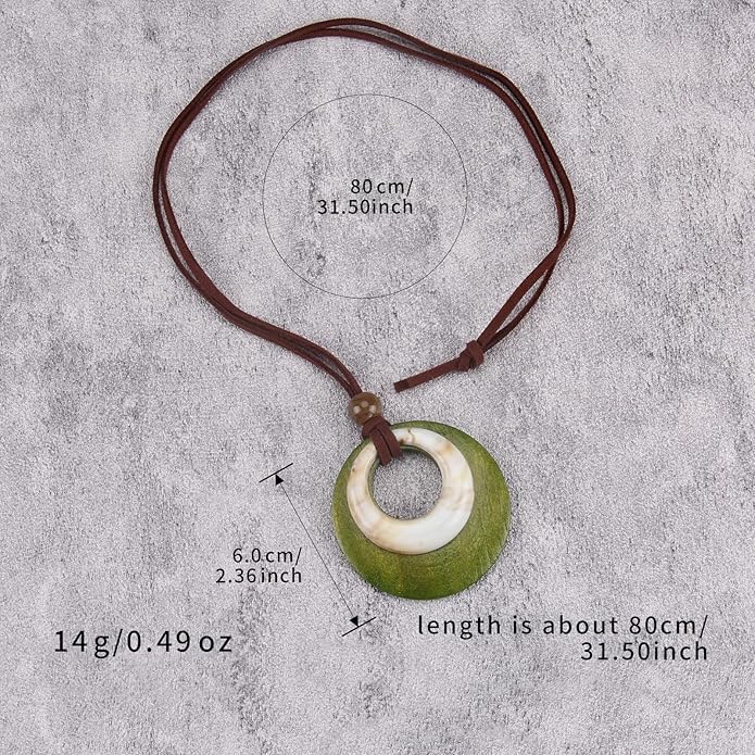 Long Boho Necklaces for Women Vintage Leather Wooden Pendant Y Choker Ethnic Style Gold Circle Hippie Sweater Necklace