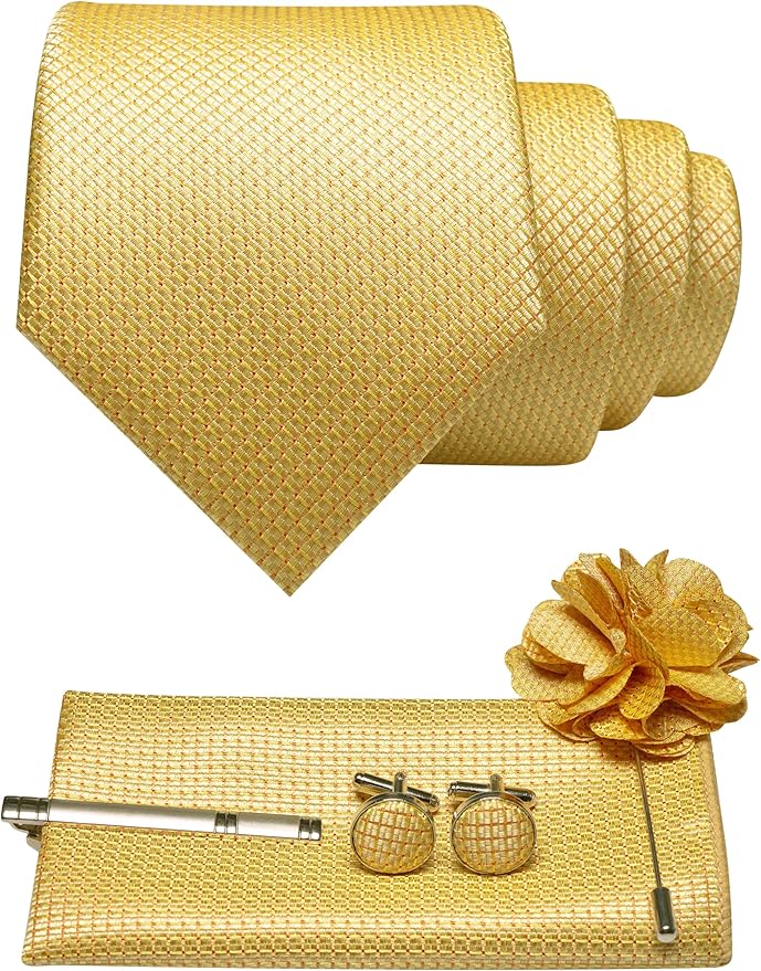 JEMYGINS Mens Tie and Lapel Pin Necktie Pocket Square Cufflinks and Tie Clip Sets for Business Casual 5PCS