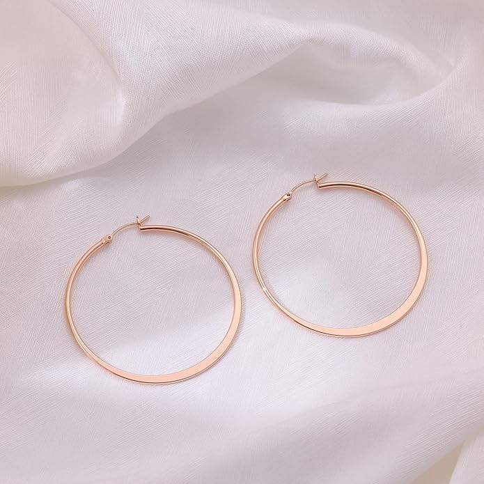 Gacimy Flattened 14K Gold Plated Hoop Earrings for Women, 14K Real Gold Plated Hoops with 925 Sterling Silver Post,Hypoallergenic Lightweight Earring