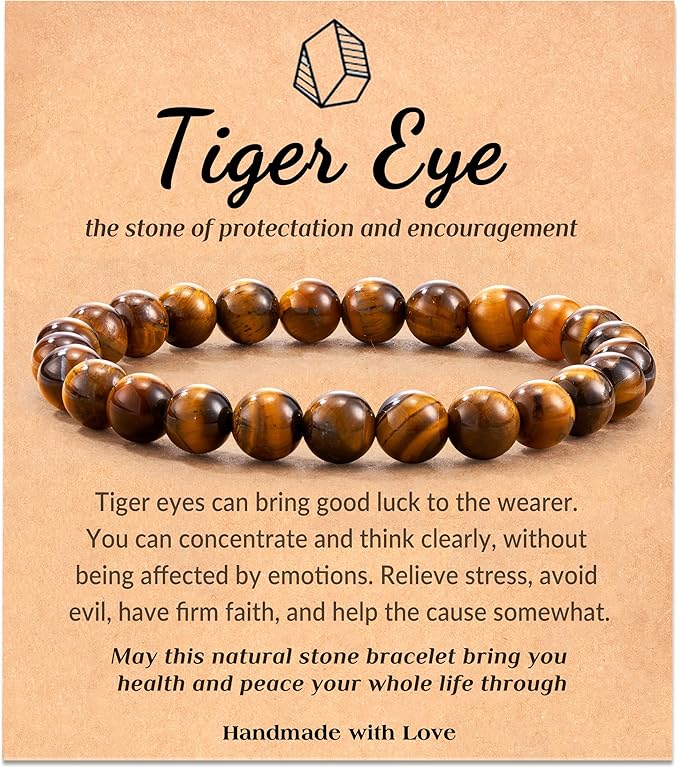 Seyaa Tiger Eye Bracelet, Men Women Stretch Bracelet, Bead Stone Bracelet Valentines Gift for Unisex