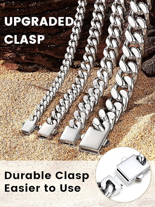 Bestyle Thick Stainless Steel Mens Cuban Link Chain, Black/Gold Chain for Men, No Tarnish & Durable Men Chain Necklace, 5/7/9/12mm Wide, 18"-30" Long, Gift Package