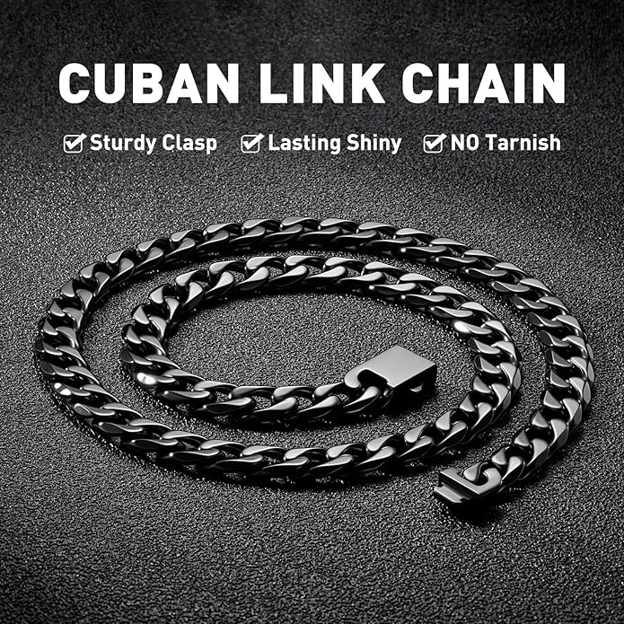 PAITAIN 11MM Cuban Link Chain for Men Silver Chains for Men, 316L Stainless Steel and 925 Sterling Silver Filled, Sliver Mens Chain, Available In 20/22/24/26/28/30 Inches, Black Silver Mens Necklaces