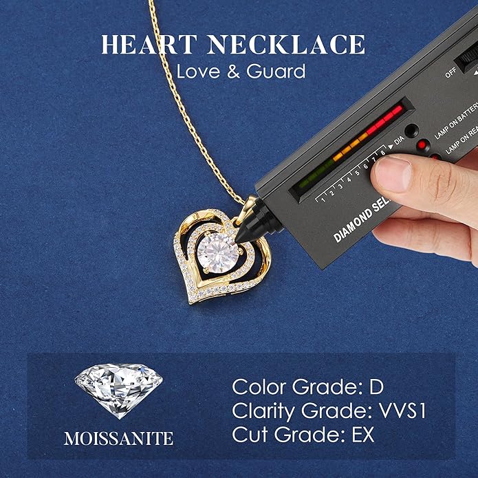 MOOSEA Valentines Day Gifts for Her - 925 Sterling Silver Double Heart Moissanite Pendant Necklace, 1-3 Carat D Color VVS1 Clarity Moissanite, Anniversary Birthday Gift for Women Mom Wife Girlfriend