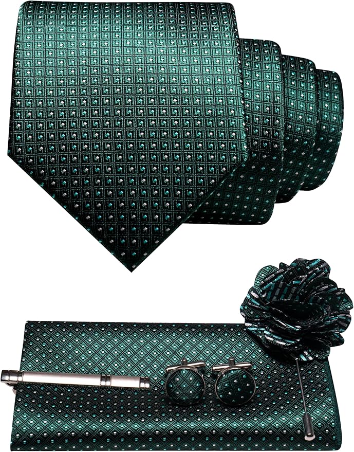 JEMYGINS Mens Tie and Lapel Pin Necktie Pocket Square Cufflinks and Tie Clip Sets for Business Casual 5PCS