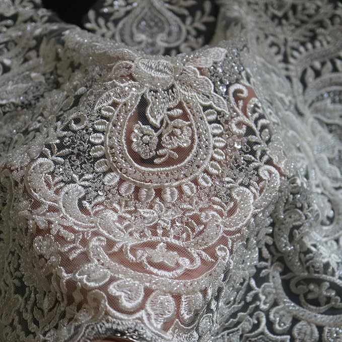 G-RUI 20.9inch*1yards Ivory White Luxury Beaded Embroidery Flower lace Appliques for Wedding Dresses Rhinestone Applique Patches Embroidery lace parches ropa