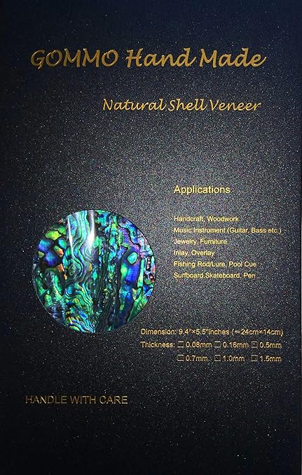 GOMMO Blue Paua Abalone Shell Stickers Sheet Enhanced for Inlay and Overlay Flexible (240mm×140mm) (New Zealand Blue Abalone)
