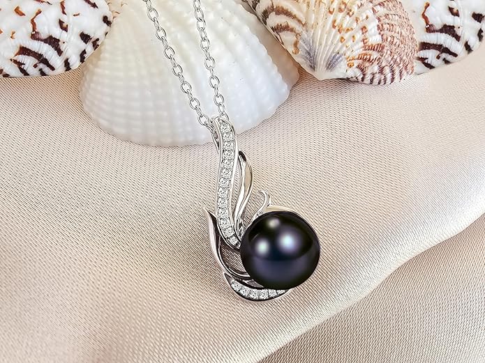 PEARLURA AAA+ 9mm Natural Black pearl necklace for women - Real pearl necklaces for women (18k gold platted 925 sterling Silver)- Wedding anniversary's gift for wife - Luxury birthday gifts for woman - Birthday gift for wife