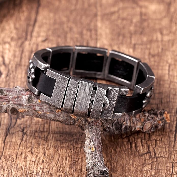 Urban Jewelry Stunning Stainless Steel Link Bracelet for Men Polished Link, Puzzle, Ceramic Style (Silver, Black)