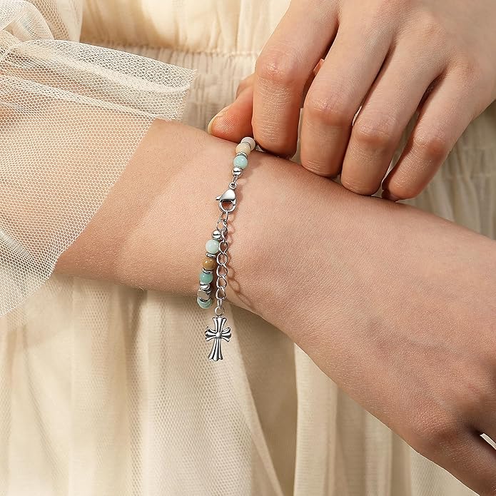 TONY & SANDY Christian Gifts for Women, Religious Cross Bracelet Jewelry, Easter Basket Stuffers for Teens Kids Adults, Faith Confirmation Baptism Christmas Birthday Gifts for Women