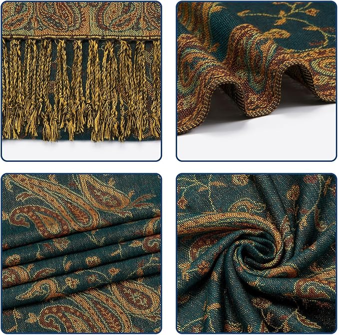 QIUTIMIY Paisley Pashmina Shawl Wrap Women Reversible Vintage Jacquard Pashmina Rave Scarf with Fringe for Evening, Wedding