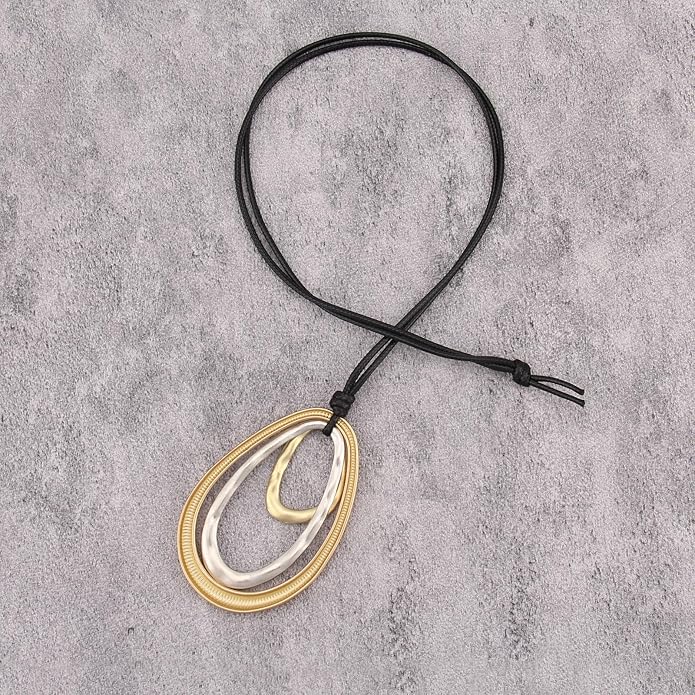 Boho Necklaces for Women Chunky Circle Necklace Layered Boho Circle Leather Choker Necklace Long Vintage Necklaces Bohemian Jewlery Gifts