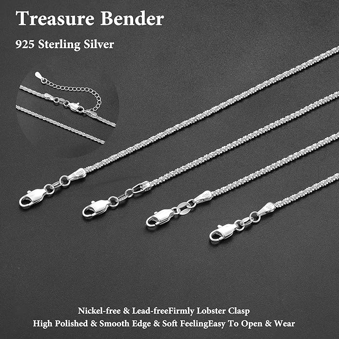 S925 Sterling Silver Sparkly Chain Necklace for Women - 0.8mm Sterling Silver Necklace Thick Sturdy Colourfast Chain Necklaces Jewelery for Women 16/18/20/22 Inch