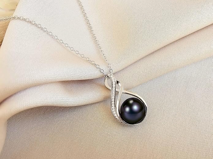 PEARLURA Black pearl necklace for women (Natural AAA+ 9mm) - Wedding anniversary's gift for wife (18k gold platted 925 sterling Silver)- christmas gifts for wife - Real pearls necklace for women - black pearls necklace - pearl pendant