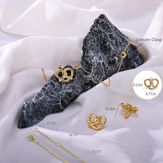 18k Gold Plated Jewelry Set for Women Dainty Necklace & Stud Earrings Trendy Chunky Birthday Mother’s Day Gift