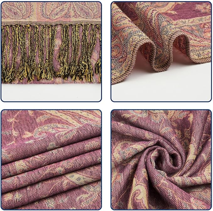 QIUTIMIY Paisley Pashmina Shawl Wrap Women Reversible Vintage Jacquard Pashmina Rave Scarf with Fringe for Evening, Wedding