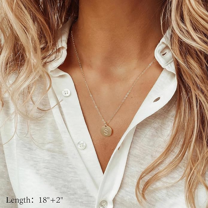 Initial Layered Necklaces for Women, 14K-Gold-Plated Coin Letter Necklace Bar Stacking Layer Necklace Multi Bar Layering Y-Necklaces Jewelry for Women